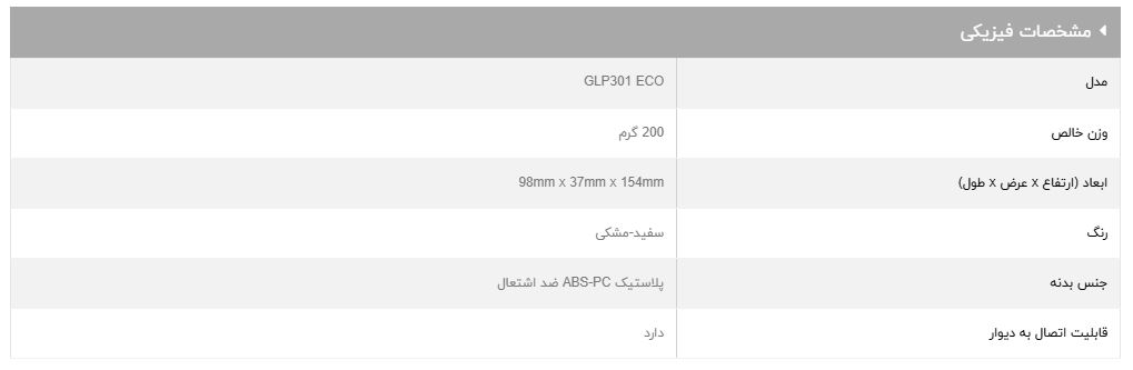 مشخصات فیزیکی محافظ برق کولر‌گازی GLP301ECO