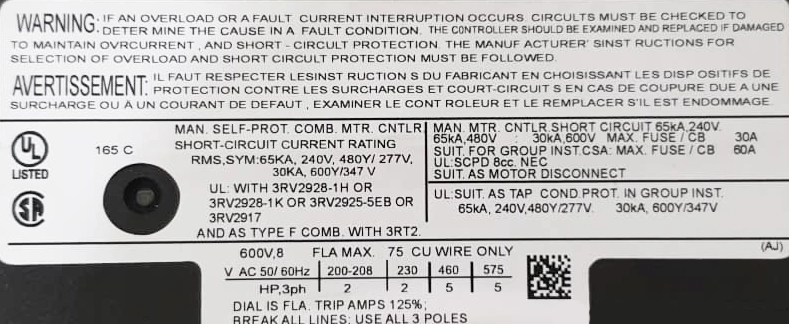 مشخصات فنی کلید حرارتی 3RV1011-1DA10 زیمنس